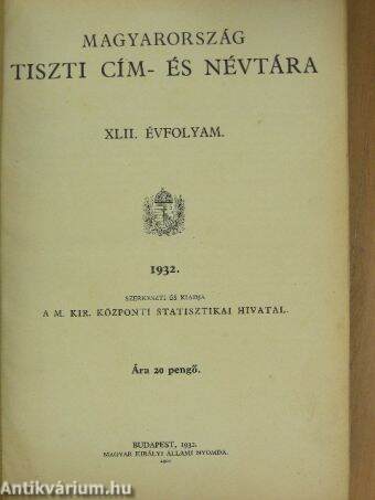 Magyarország tiszti cím- és névtára 1932.