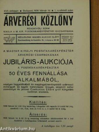 Árverési Közlöny 1936. február hó 1. rendkívüli szám