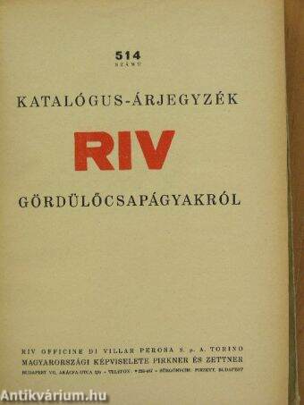 514 számú katalógus-árjegyzék RIV gördülőcsapágyakról 