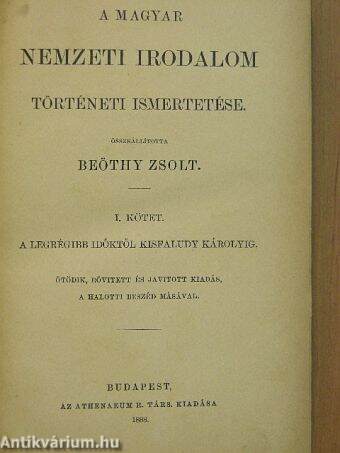 A magyar nemzeti irodalom történeti ismertetése I.