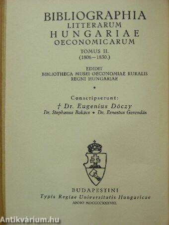 A magyar gazdasági irodalom könyvészete II. 1806-1830.