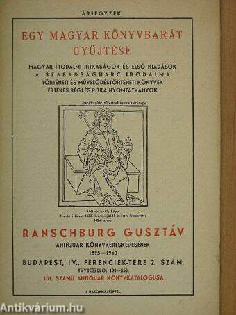 Ranschburg Gusztáv antiquar könyvkereskedésének 151. számú antiquar könyvkatalógusa