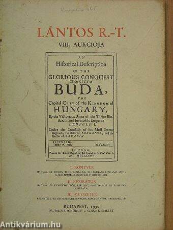 Lantos R.-T. VIII. Aukciója 1930. Budapest