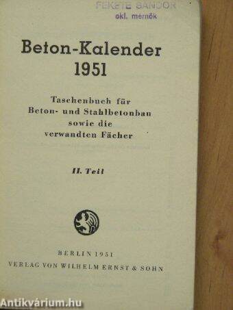 Beton-Kalender 1951. Zweiter Teil