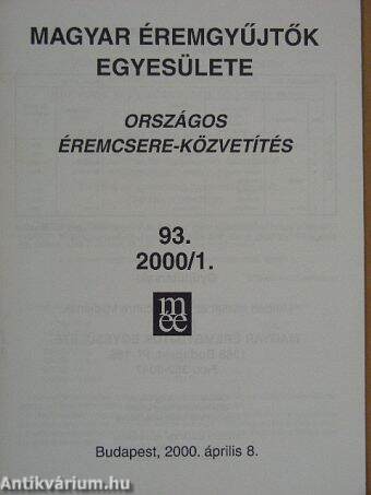 Országos éremcsere-közvetítés 2000/1.
