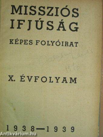 Missziós Ifjúság 1938. szeptember-1939. június