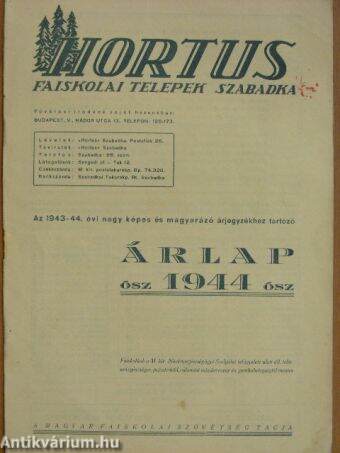 Hortus árlap 1944. ősz