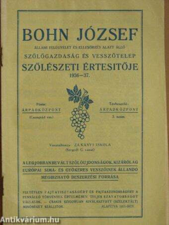 Bohn József Szőlészeti Értesitője 1936-37.