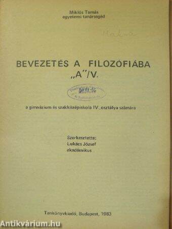 Bevezetés a filozófiába "A"/V.