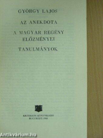 Az anekdota/A magyar regény előzményei/Tanulmányok