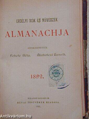 Erdélyi írók és művészek almanachja 1892.
