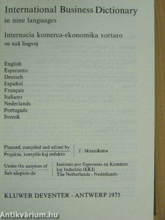 International Business Dictionary in nine languages/Internacia komerca-ekonomika vortaro en nau lingvoj