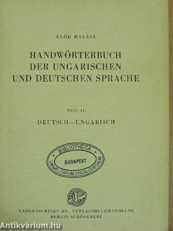 Handwörterbuch der Ungarischen und Deutschen Sprache