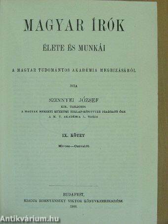 Magyar írók élete és munkái IX. (töredék)