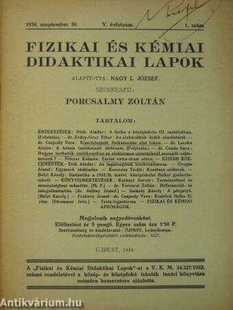 Fizikai és Kémiai Didaktikai Lapok 1934. szeptember 30.