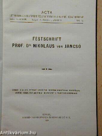 Festschrift Prof. dr. Nikolaus von Jancsó