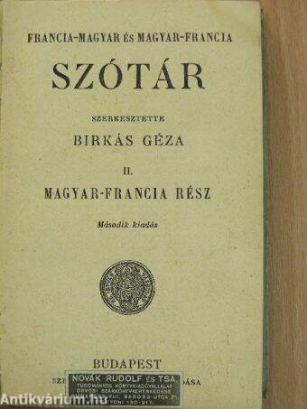 Francia-magyar és magyar-francia szótár II.