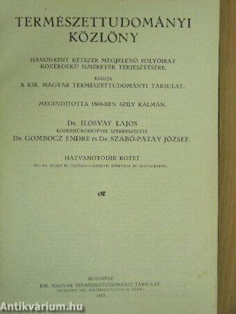 Természettudományi Közlöny 1933. január-december