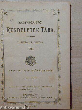 Magyarországi rendeletek tára 1927. I-XII.