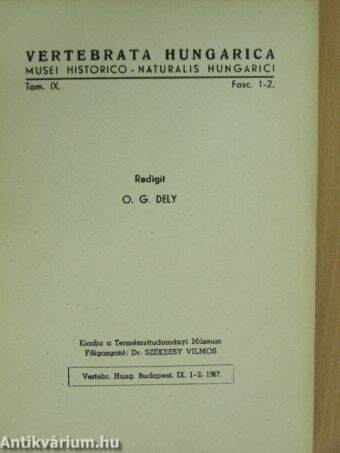 Vertebrata Hungarica IX. 1-2. 1967.