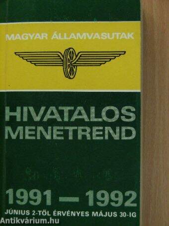 Hivatalos menetrend 1991-1992