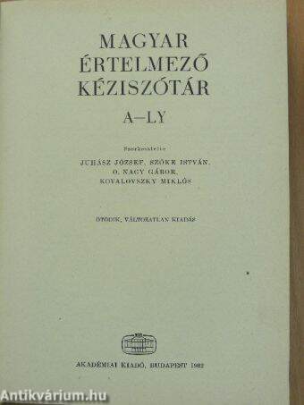 Magyar értelmező kéziszótár I. (töredék)