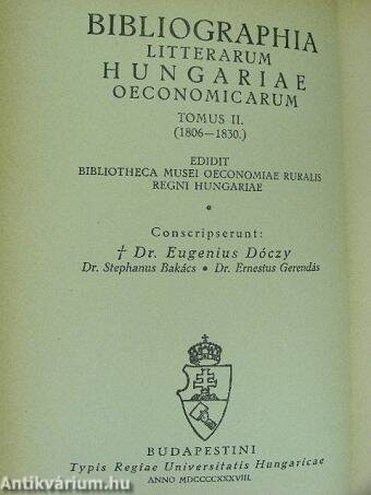 A magyar gazdasági irodalom könyvészete II. 1806-1830.