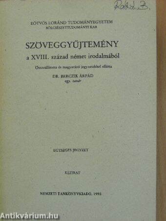 Szöveggyűjtemény a XVIII. század német irodalmából