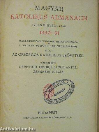Magyar Katolikus Almanach 1930-31.