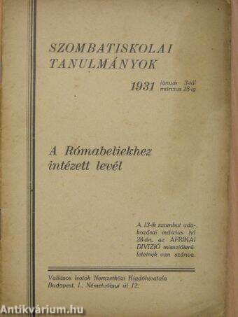 Szombatiskolai tanulmányok 1931. január 3-tól március 28-ig