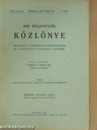 Kir. Közjegyzők Közlönye 1930. május hó