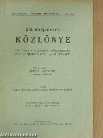 Kir. Közjegyzők Közlönye 1930. június hó