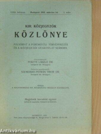 Kir. Közjegyzők Közlönye 1933. március hó