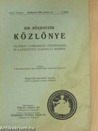 Kir. Közjegyzők Közlönye 1936. június hó