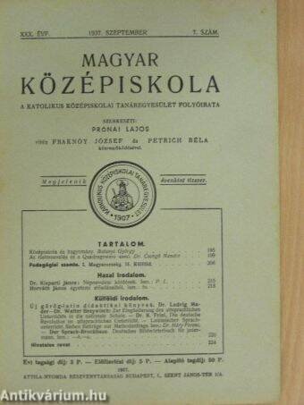 Magyar Középiskola 1937. szeptember