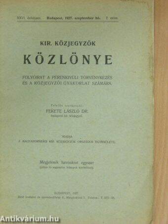 Kir. Közjegyzők Közlönye 1927. szeptember hó