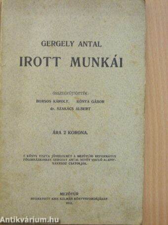 Gergely Antal irott munkái