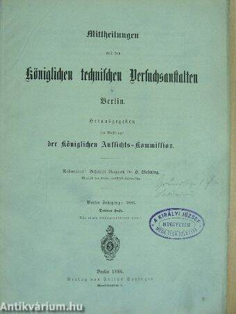 Mittheilungen aus den Königlichen technischen Versuchsanstalten zu Berlin 1886/3. (gótbetűs)