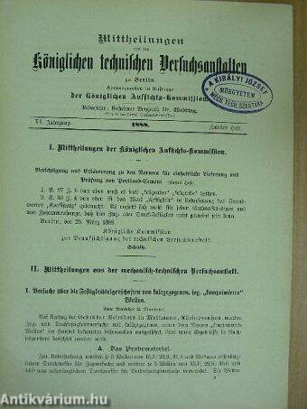 Mittheilungen aus den Königlichen technischen Versuchsanstalten zu Berlin 1888/2. (gótbetűs)