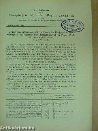 Mittheilungen aus den Königlichen technischen Versuchsanstalten zu Berlin 1889. Ergänzungsheft IV. (gótbetűs)