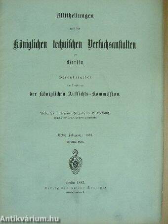 Mittheilungen aus den Königlichen technischen Versuchsanstalten zu Berlin 1883/3. (gótbetűs)