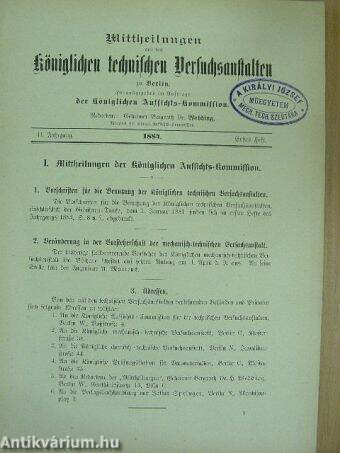 Mittheilungen aus den Königlichen technischen Versuchsanstalten zu Berlin 1884/1. (gótbetűs)