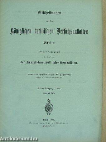 Mittheilungen aus den Königlichen technischen Versuchsanstalten zu Berlin 1885/2. (gótbetűs)