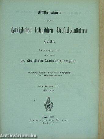 Mittheilungen aus den Königlichen technischen Versuchsanstalten zu Berlin 1885/3. (gótbetűs)