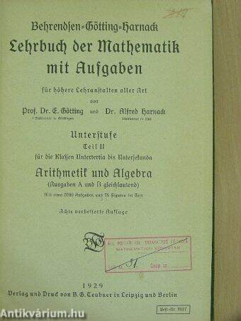 Lehrbuch der Mathematik mit Aufgaben für höhere Lehranstalten aller Art II. (gótbetűs) (töredék)