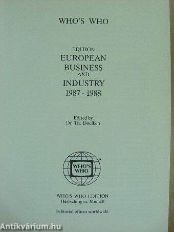 Who's Who European Business and Industry 1987-1988 I.