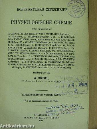 Hoppe-Seyler's Zeitschrift für Physiologische Chemie 1918