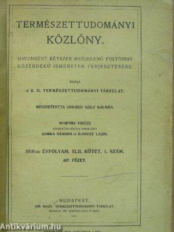 Természettudományi Közlöny 1910. január-december