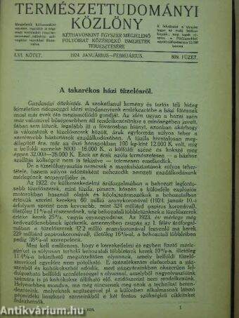 Természettudományi Közlöny 1924. január-december/Pótfüzetek a Természettudományi Közlönyhöz 1923-1924. január-december