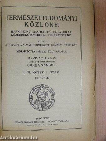 Természettudományi Közlöny 1925. január-december/Pótfüzetek a Természettudományi Közlönyhöz 1925. január-december